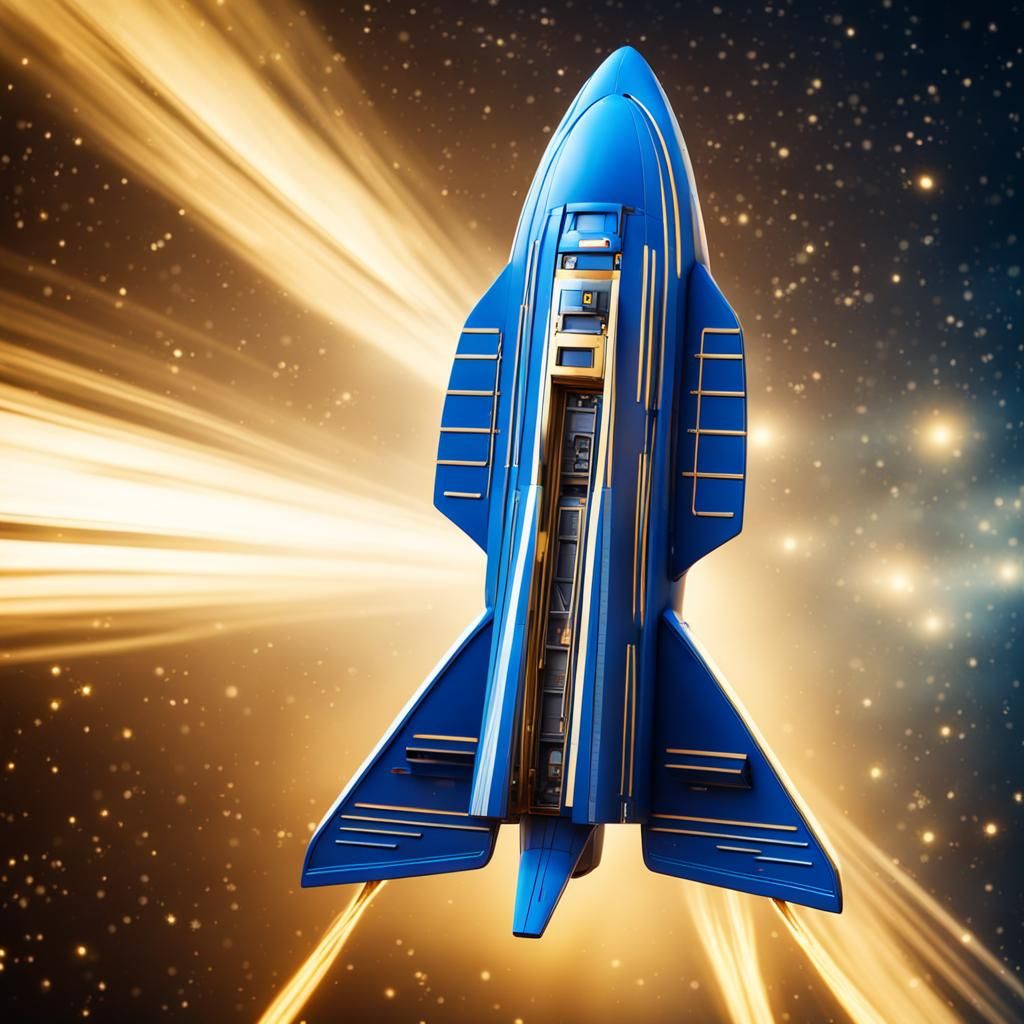 Cherenkov Radiation Spaceship with Gold Stripes