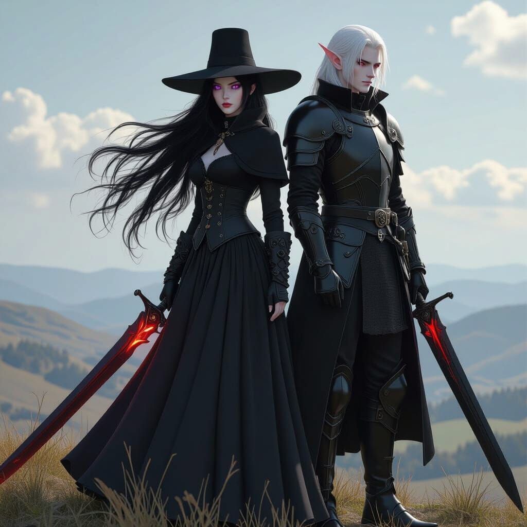 Anime Style: Woman and Elf Guardians on Hilltop