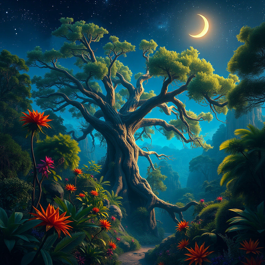 Mystical Forest at Night: Fantasy Concept Art