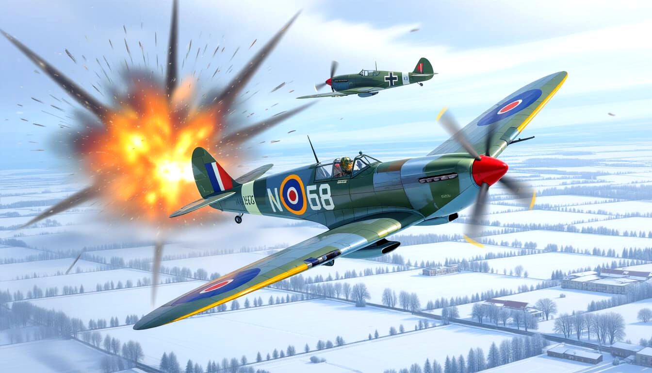 Spitfire Dogfight: Plane Turns Sharply Over Exploding Messer...