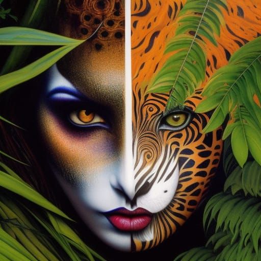 Ferocious Tiger Woman in a Burton-esque Storybook Illustrati...