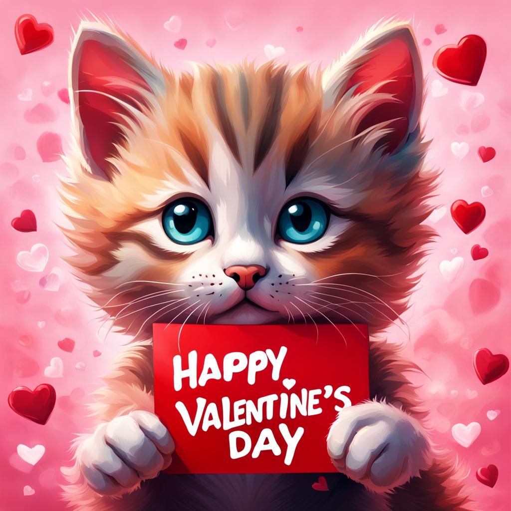 Kitten Celebrates Valentines Day in Hyperrealistic Splash Ar...