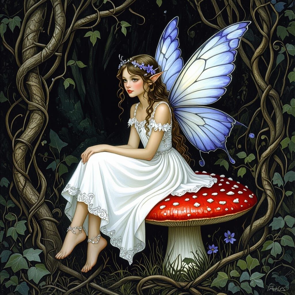 Enchanting Fairy with Violet Wings in Mystical Forest