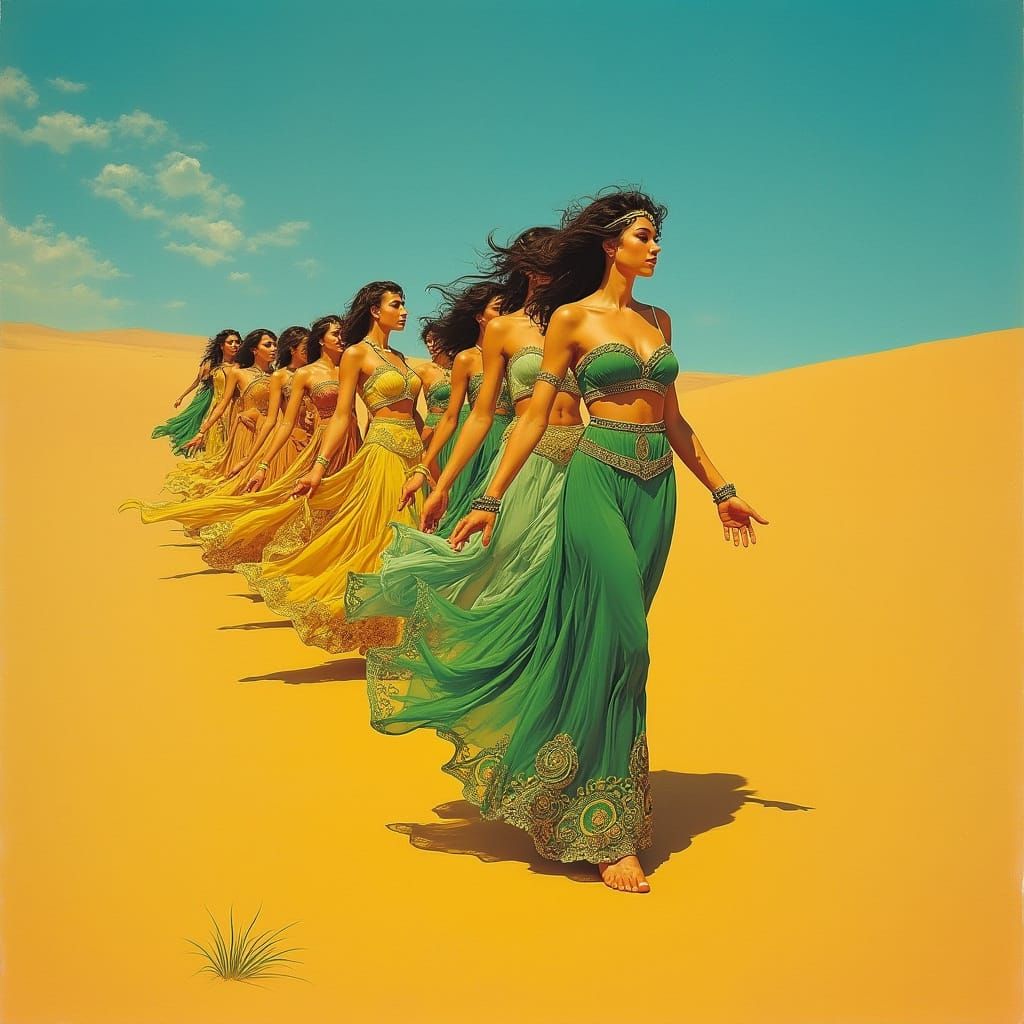 13 Women in Vibrant Desert Garb, Inspired by Frazetta and Kl...