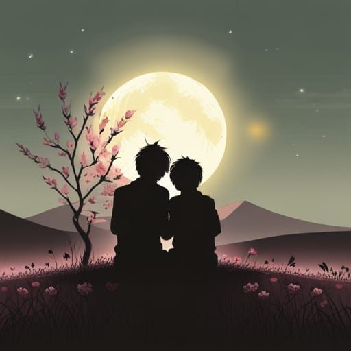 Brothers Under Cherry Blossoms in Anime Style