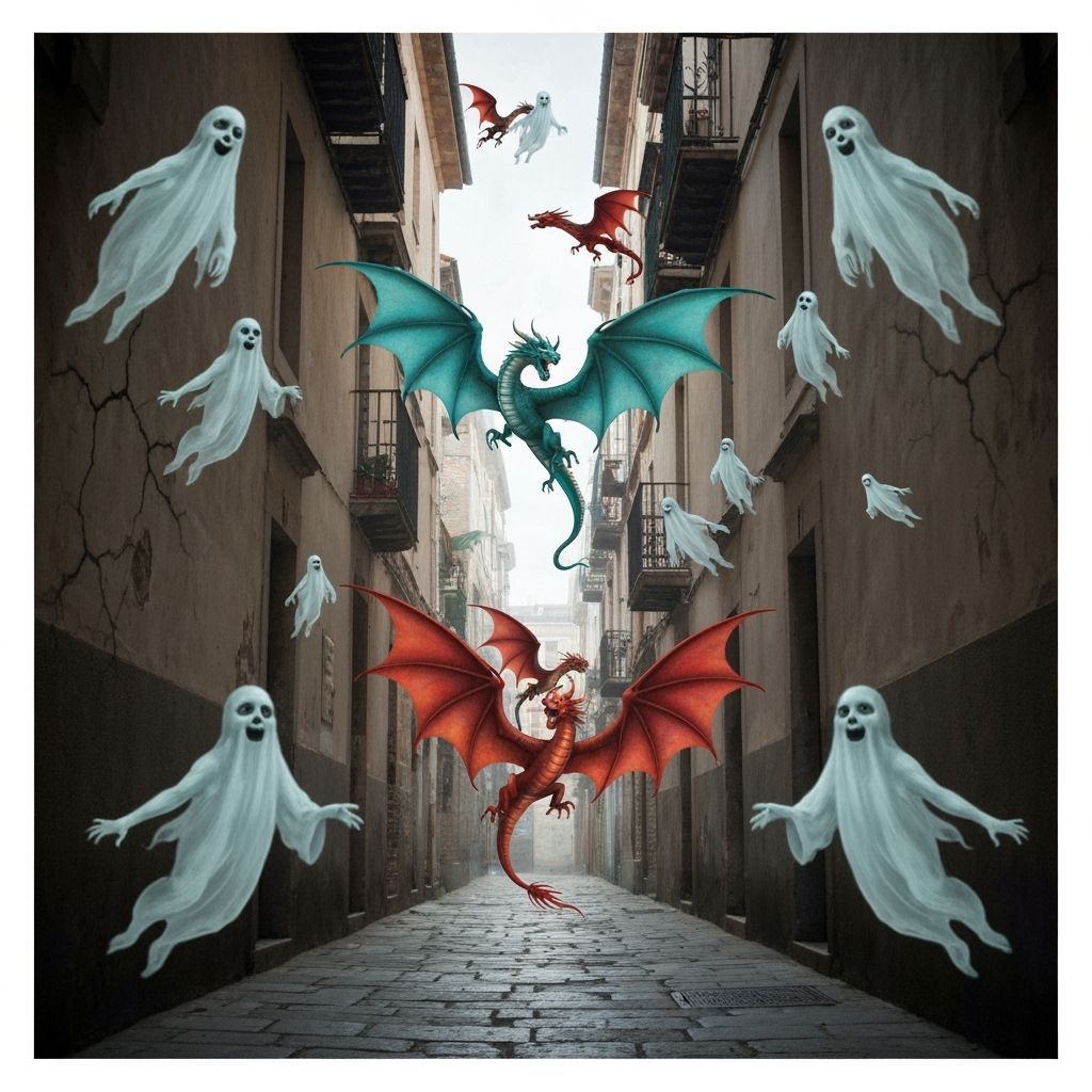Ghosts and Dragons Coexist in Surreal Double-Exposed Alley