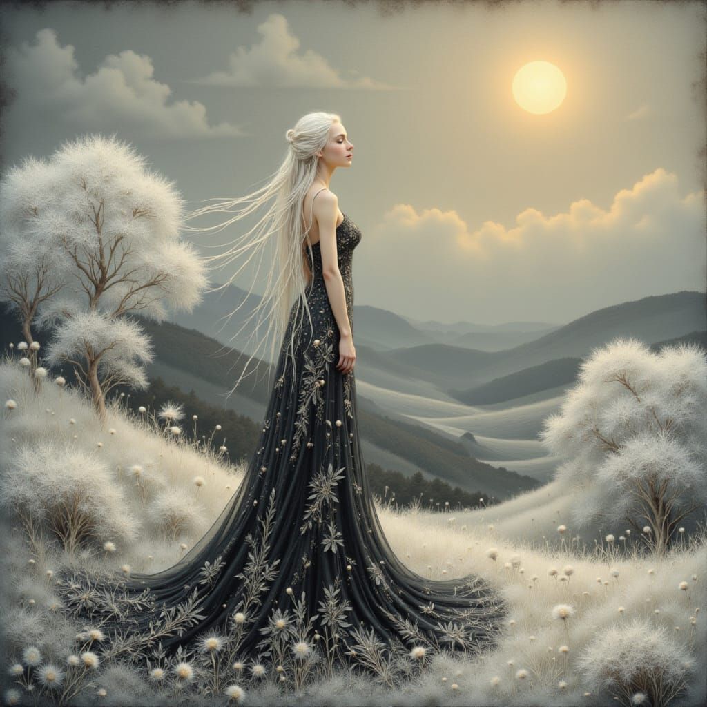 Ethereal Woman in Dreamlike Landscape