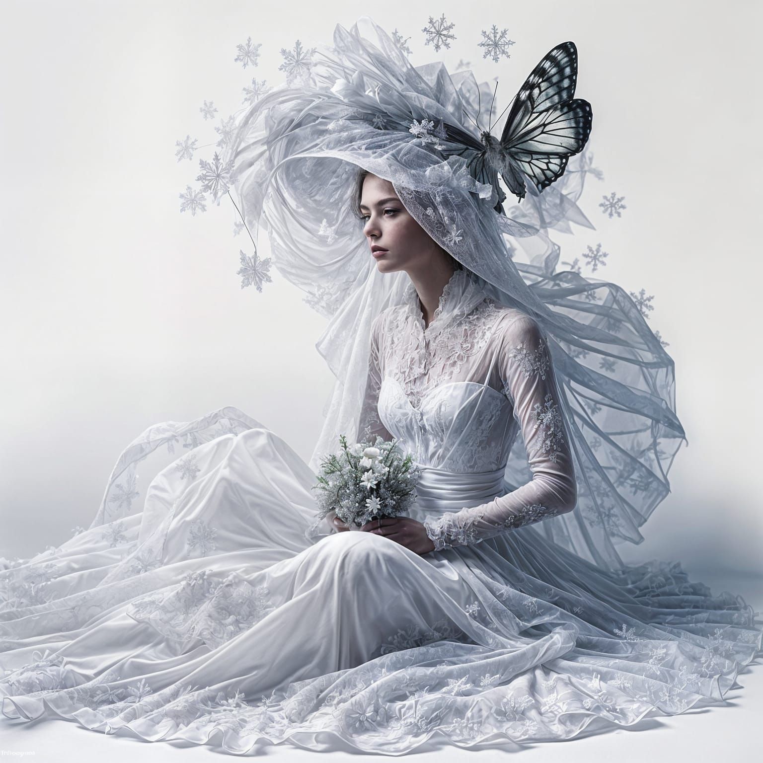 Surreal Bride with Lampshade and Butterfly