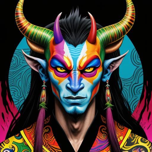 Colorful Horned Monster in Psychedelic Art Style