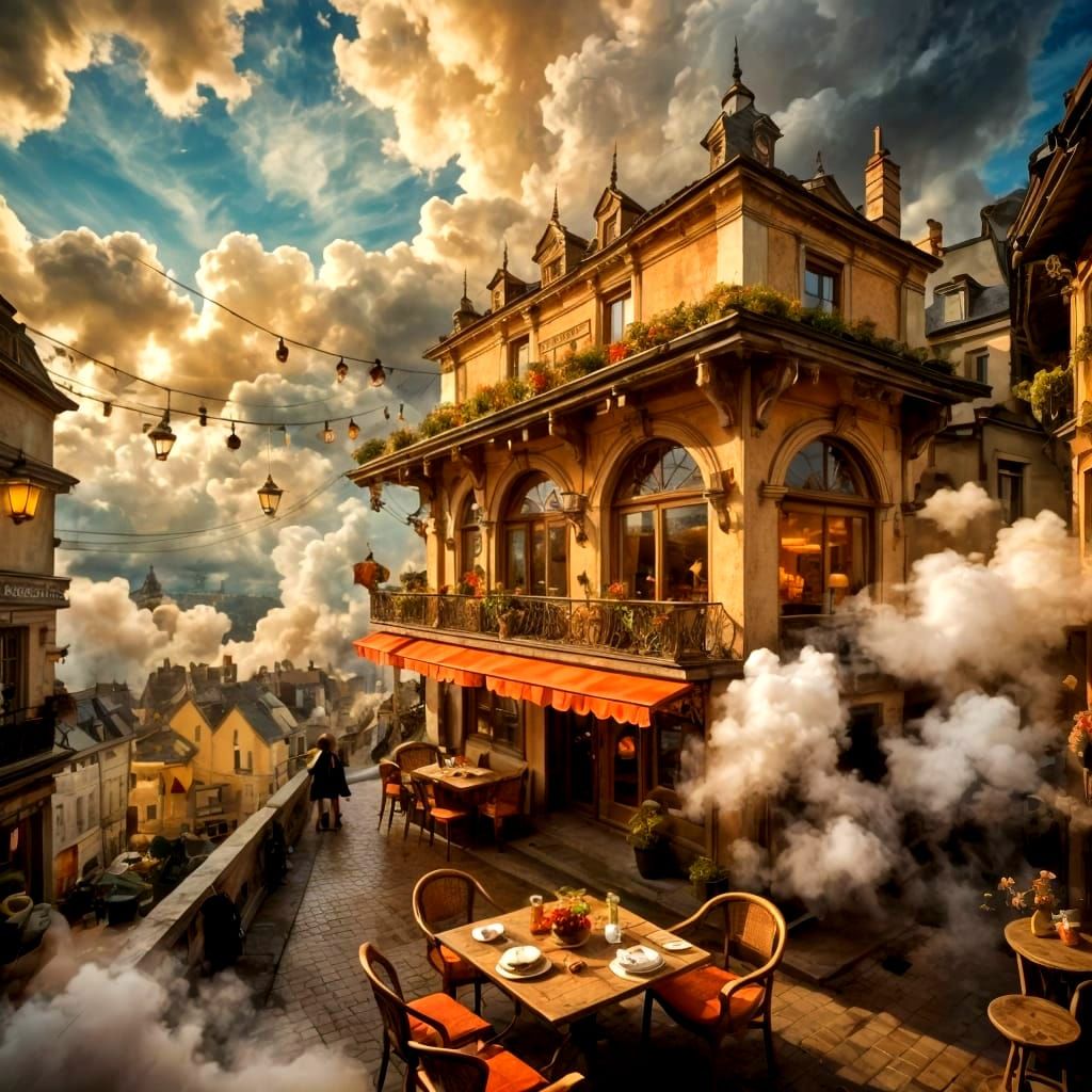 French Cafe in Clouds: Fantasy Art