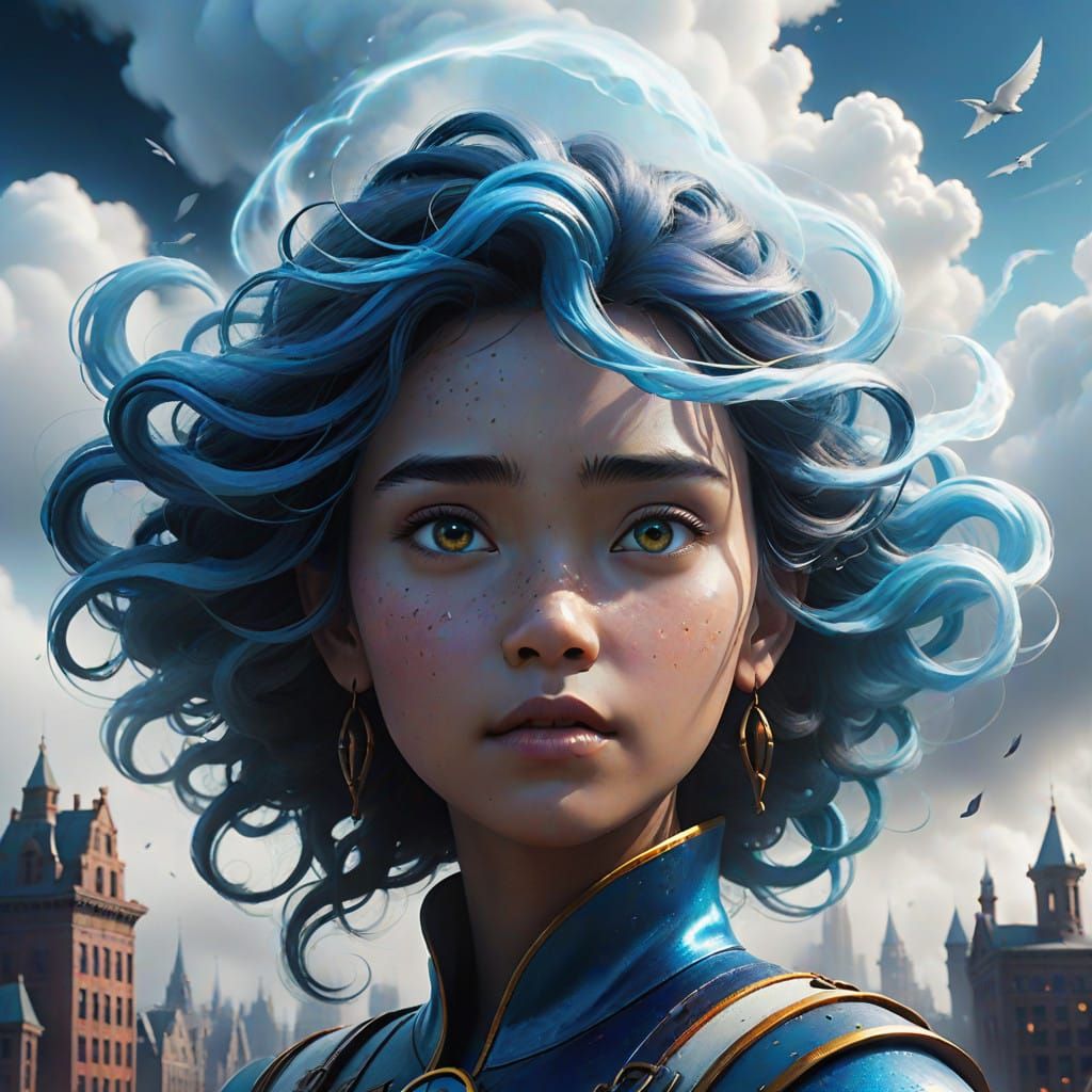 Ethereal Air Elemental in Whimsical Cloud City