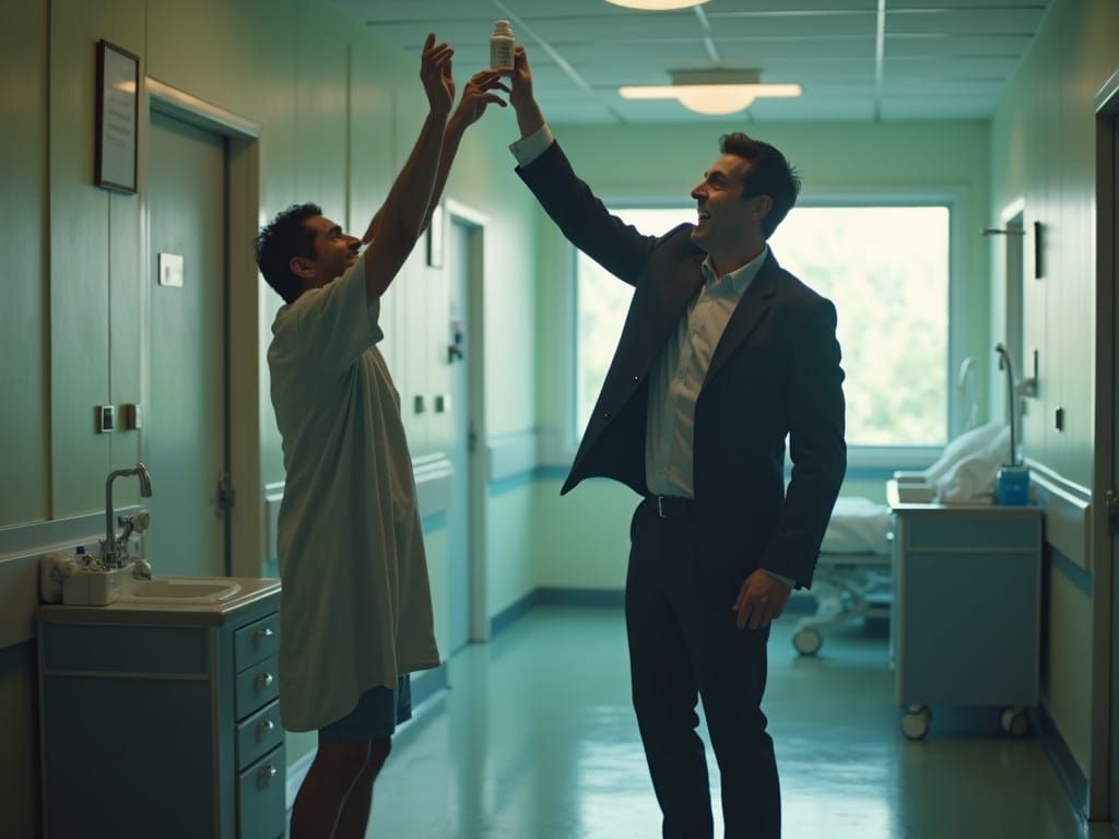 Businessman Plays Keep-away with Medicine in a Hospital Room