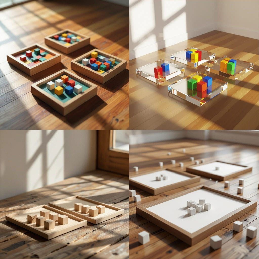 Geometric Arrangement: Cubes Within Frames on Floor