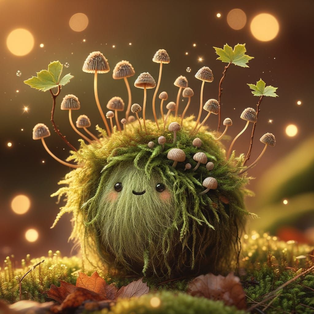 Adorable Moss Creature in Enchanted Forest Glade