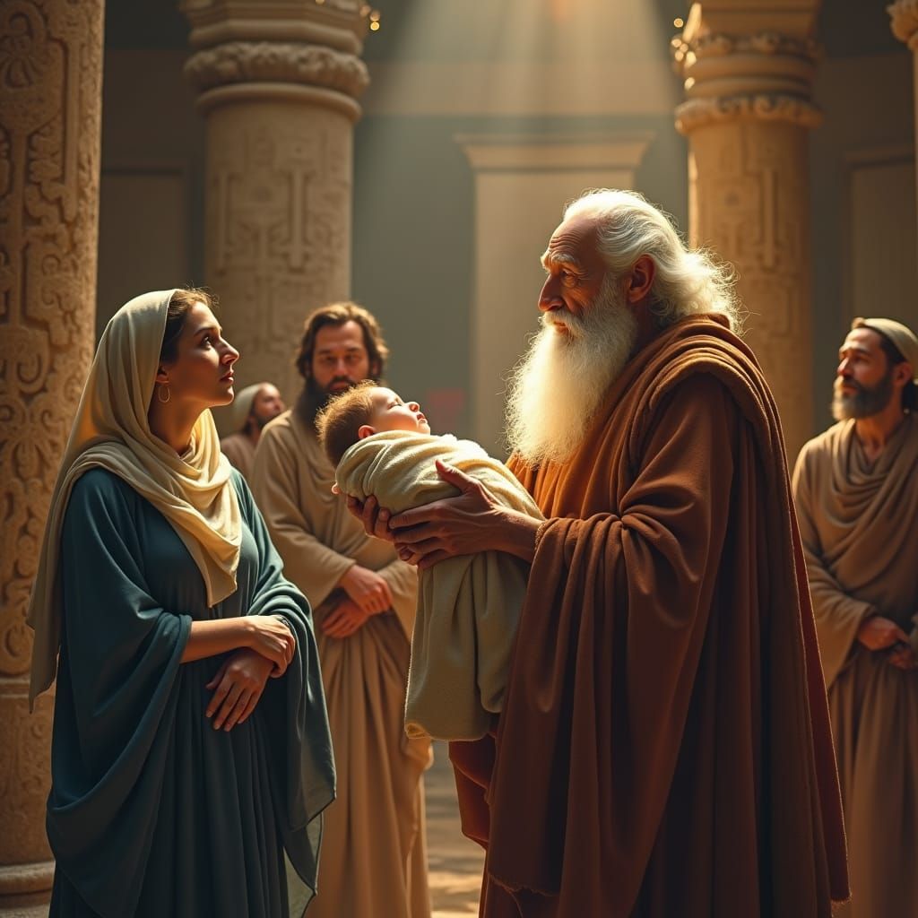 Simeon's Revelation: Jesus in the Temple, Rembrandt Style