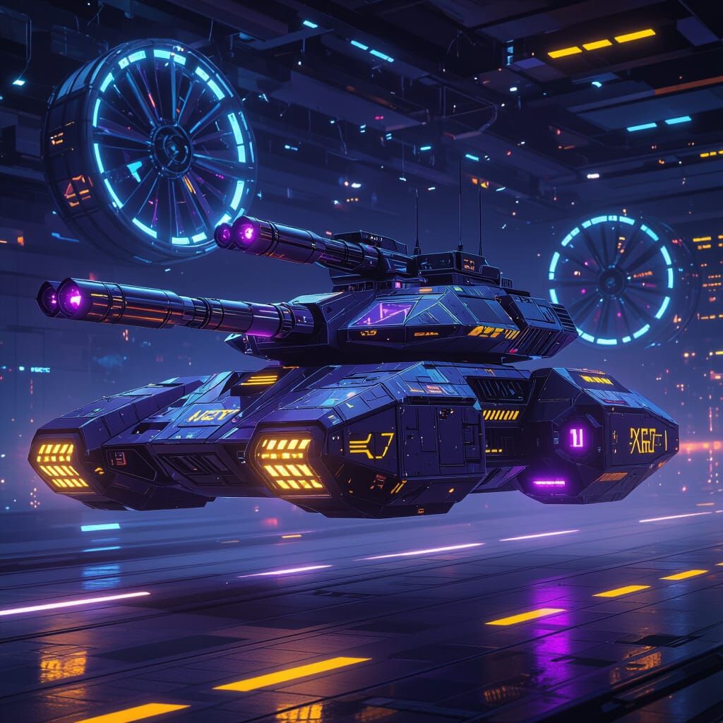 Futuristic Hovering War Tank with Cosmic Armor