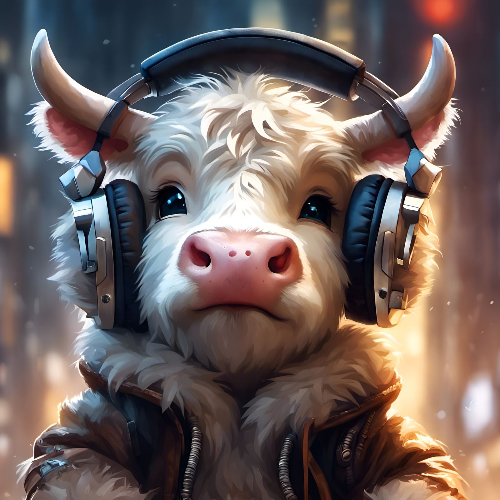 Chibi Furry Cow with Headphones in Detailed 3D