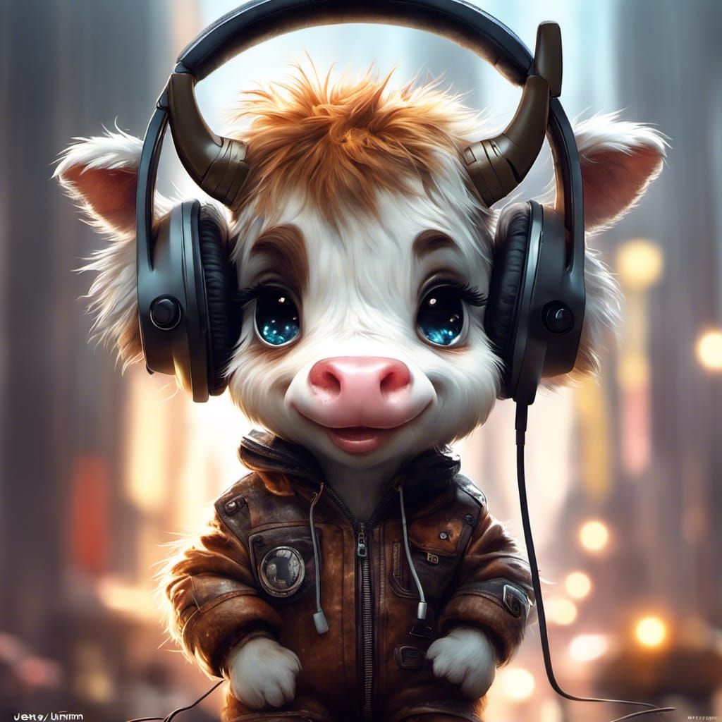 Chibi Furry Cow with Headphones in 3D