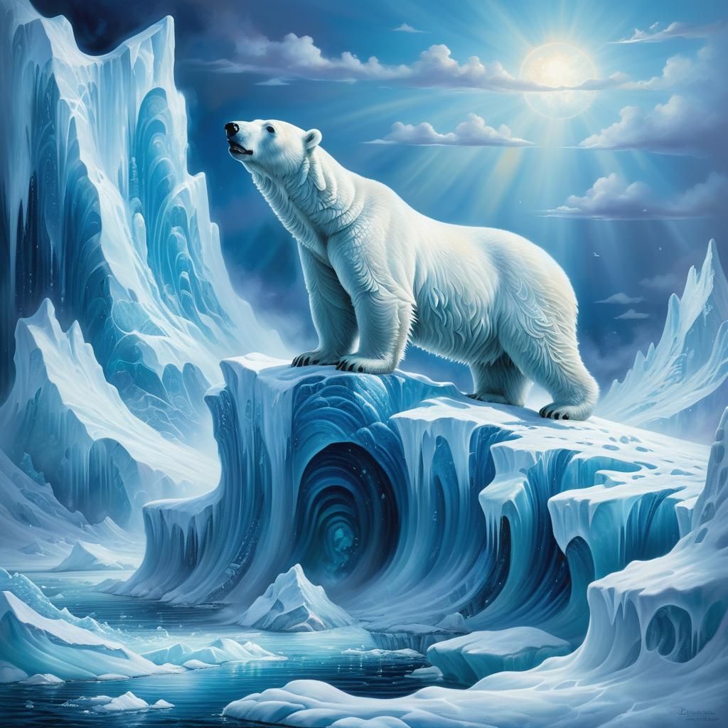 Polar Bear on Iceberg in Ethereal Blue