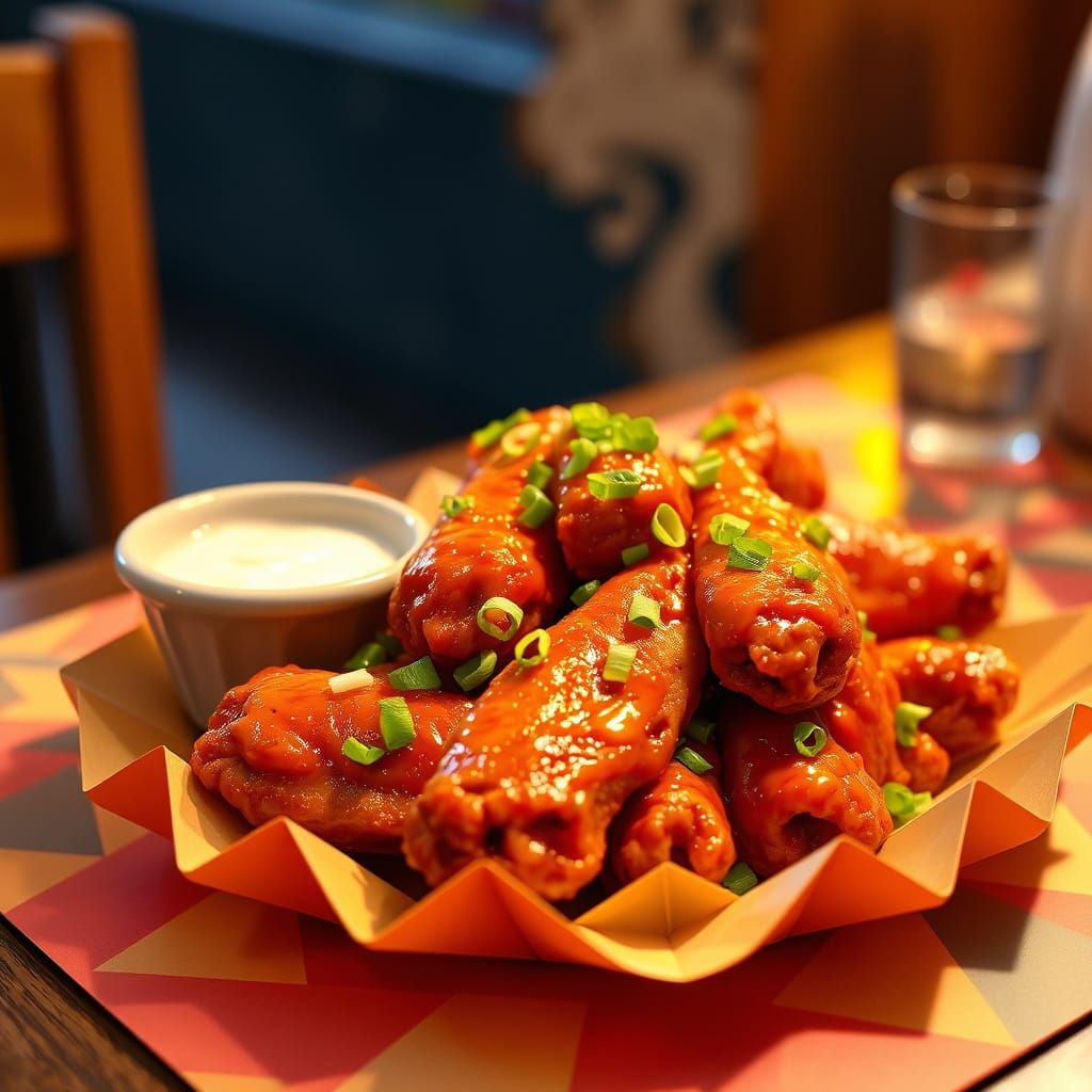 Succulent Hot Wings on Origami Paper Placemat in Whimsical P...