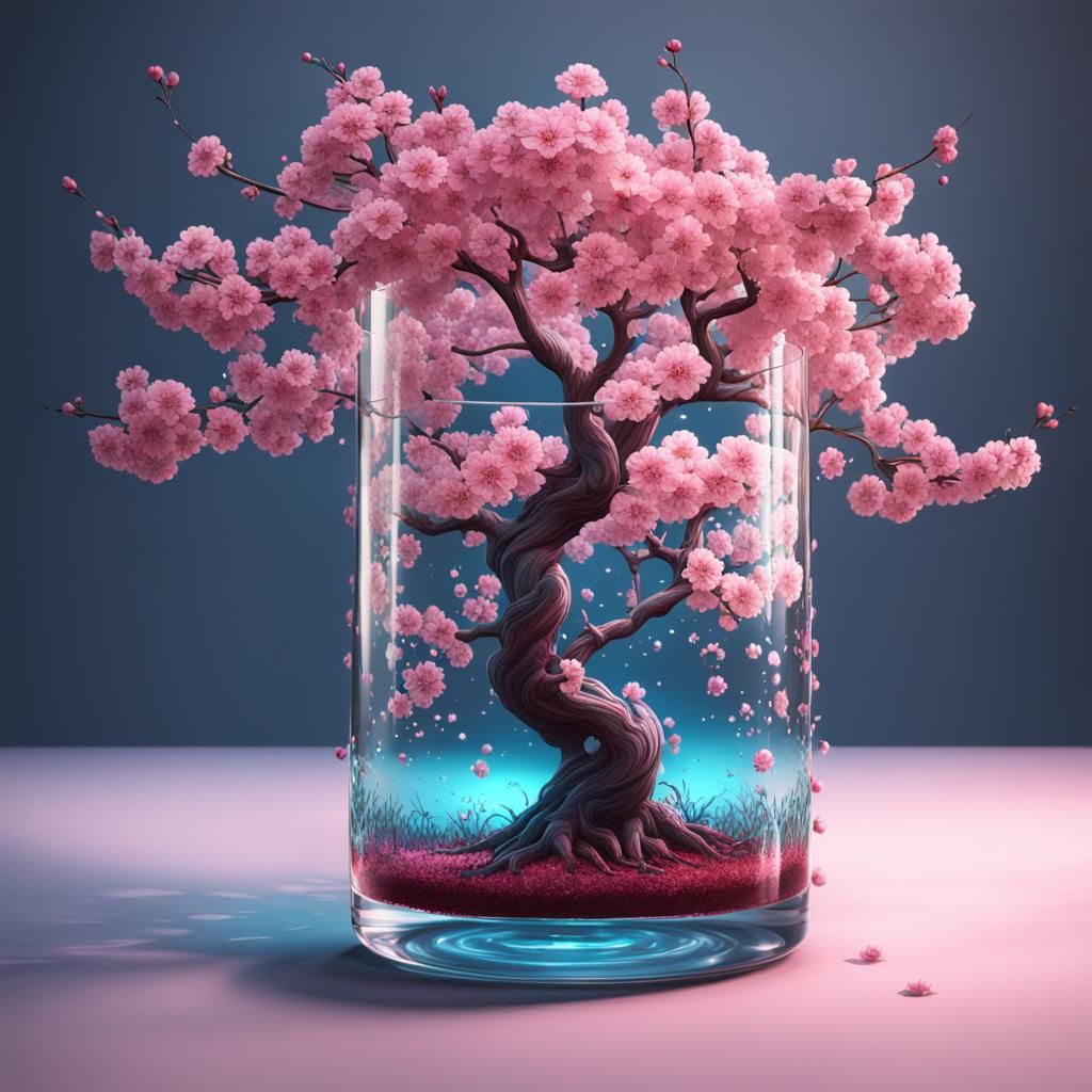 Cherry Blossom Tree in Glass: Fantasy Art