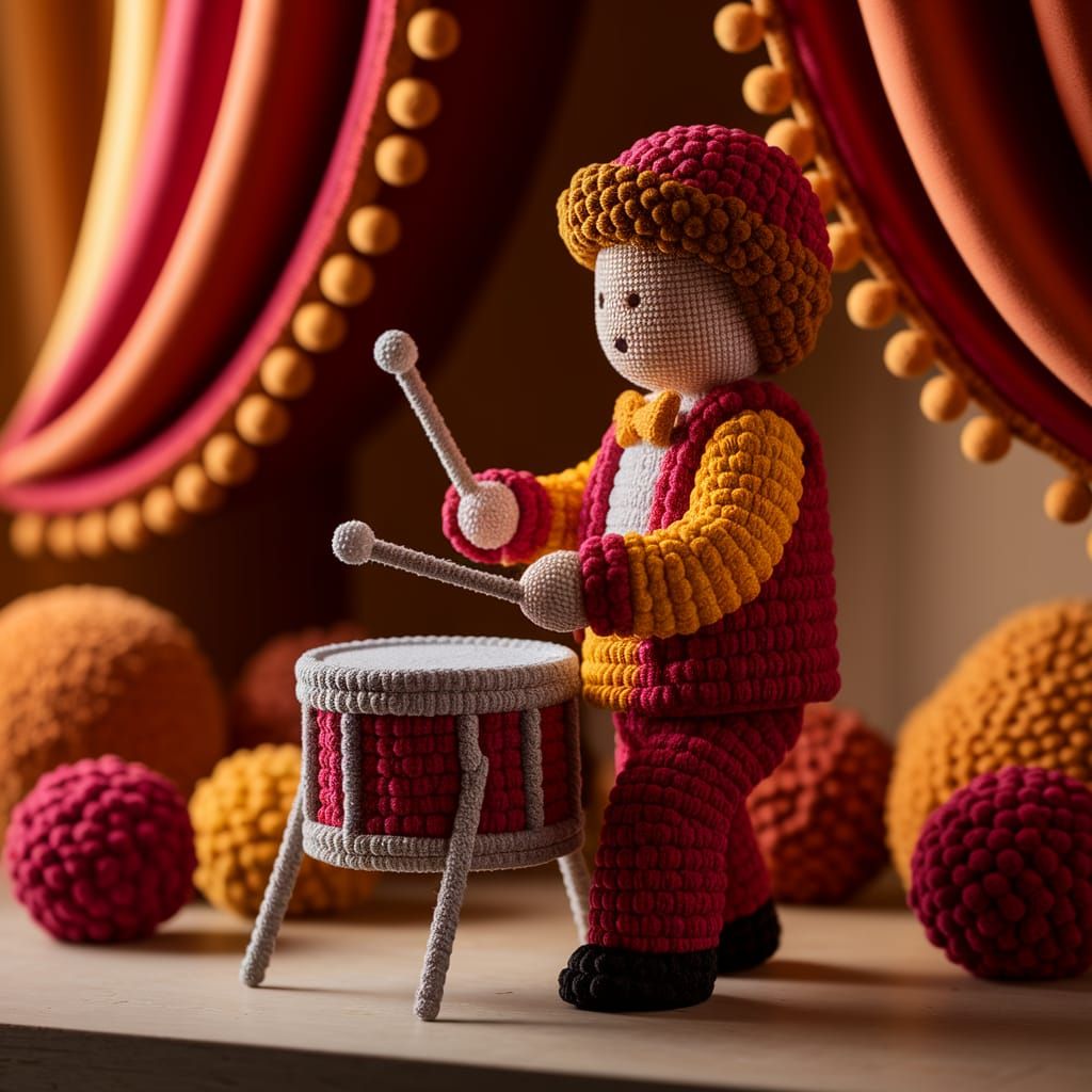 Pom-Pom Drummer Boy: A Textile Sculpture
