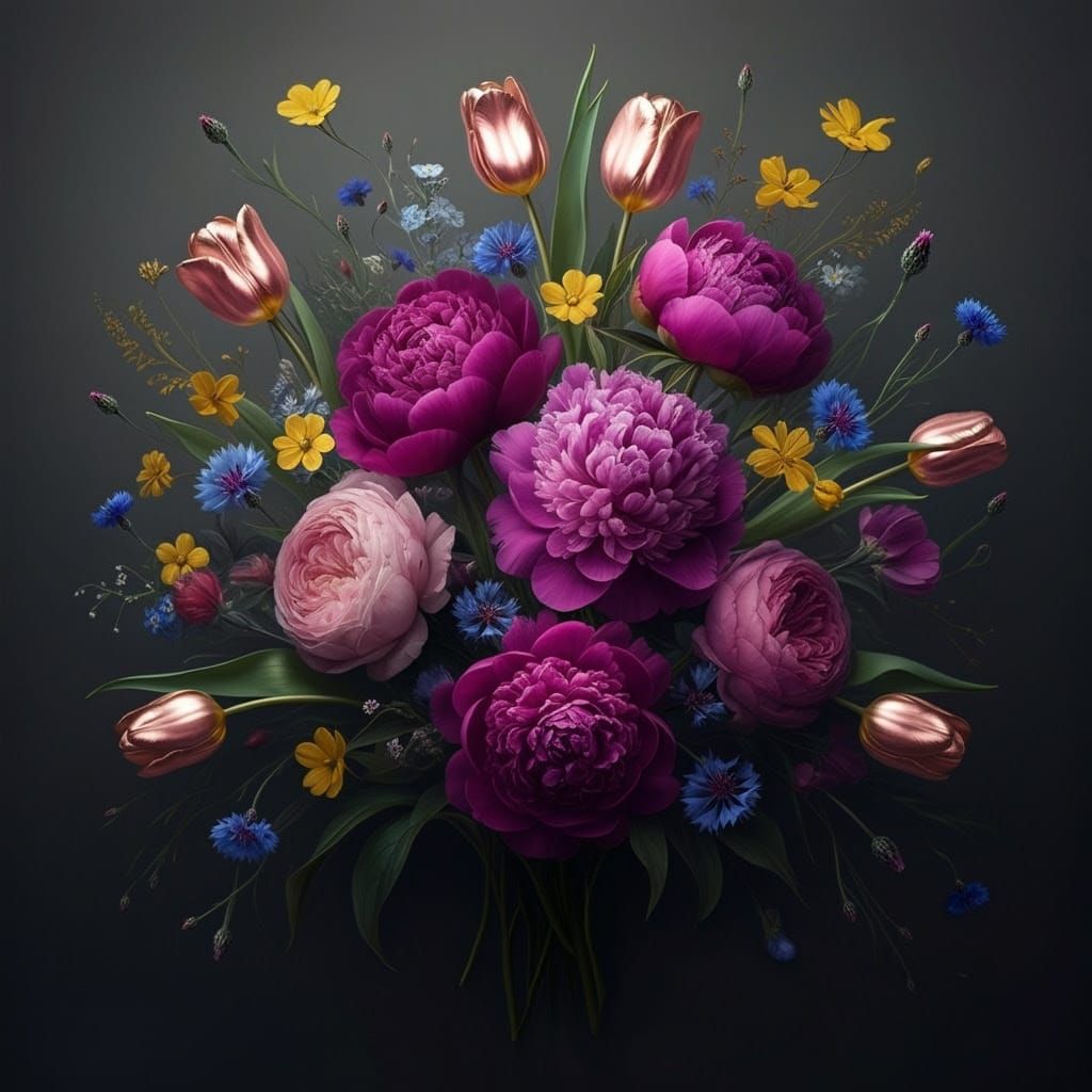 Stunning Floral Masterpiece in Rose Gold and Purple