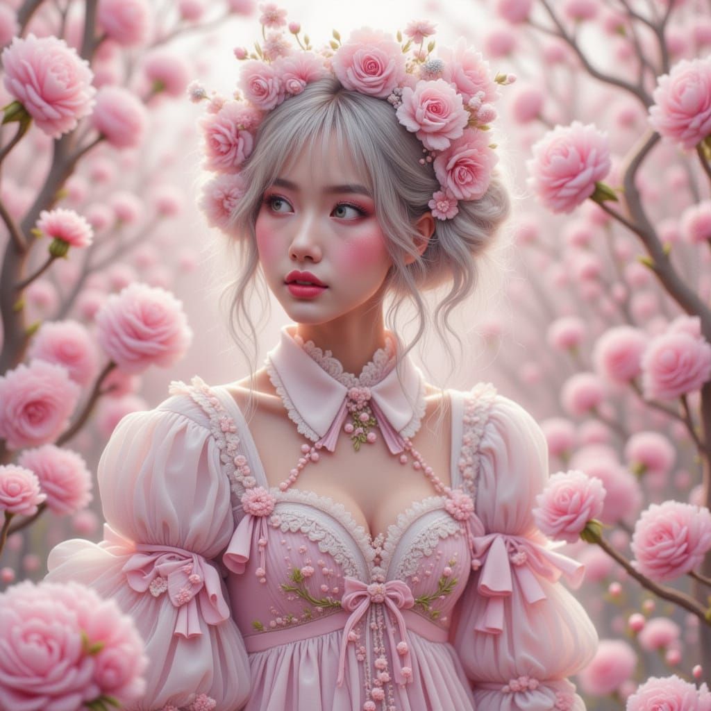 Pastel Goth Doll Dress Lady in Soft Focus