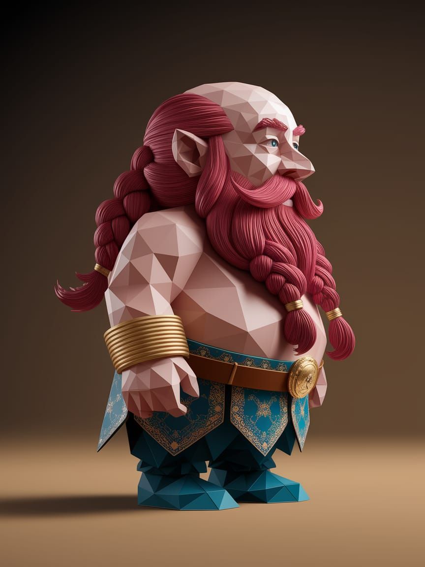 Intricate Kirigami of Bearded Dwarf with Red Beard