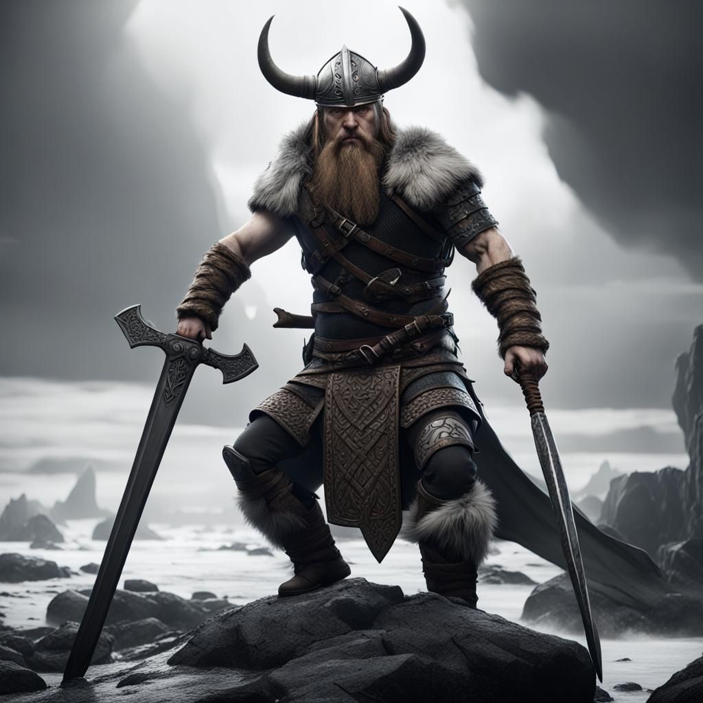 Viking Berserker with Great Sword: Detailed Matte Painting