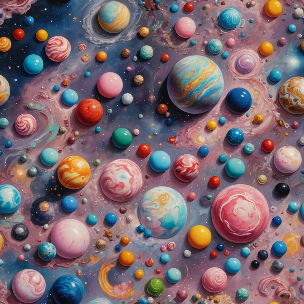 Candy Galaxy: Planets of Lollipops in Oil Painting