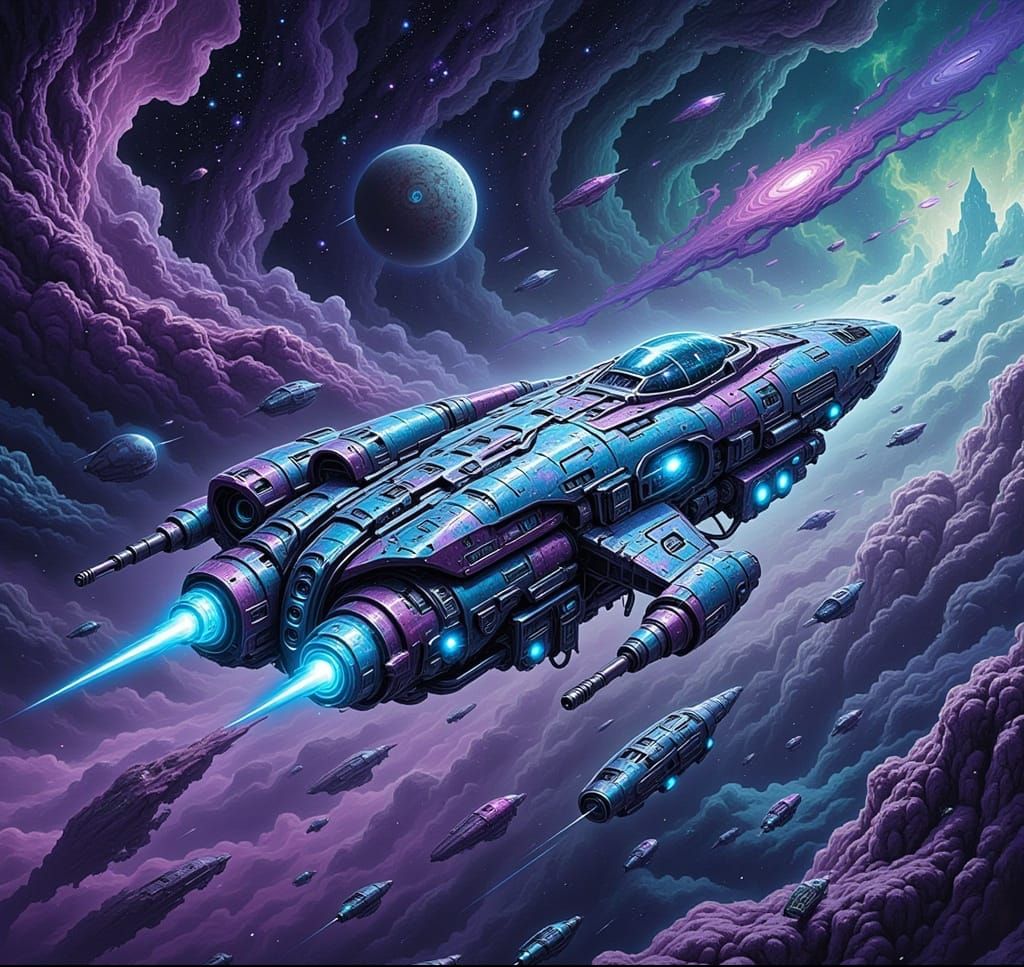 Spectral Spaceship in Psychedelic Space Art Style