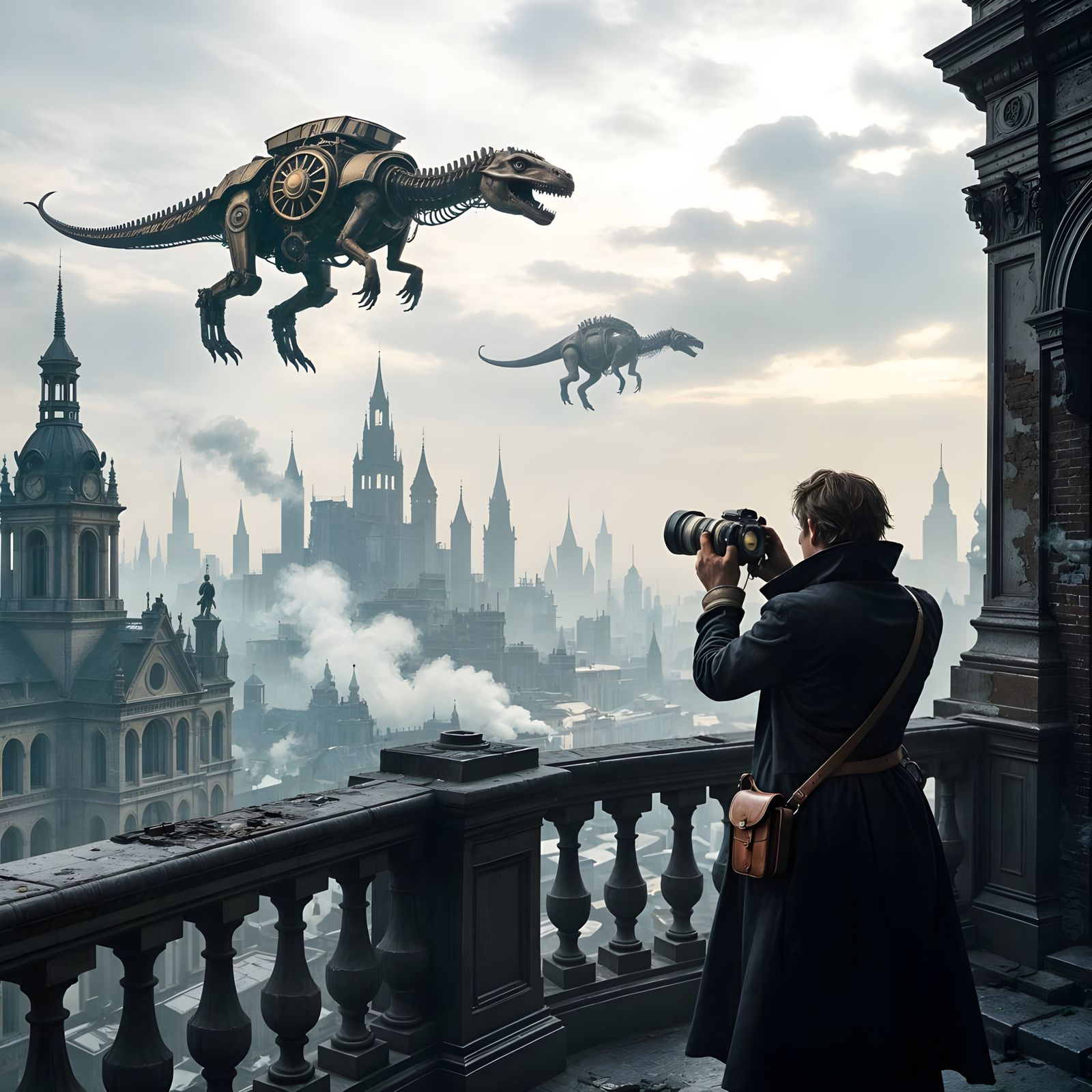 Photographer Captures Clockwork Dinosaurs in Steampunk City