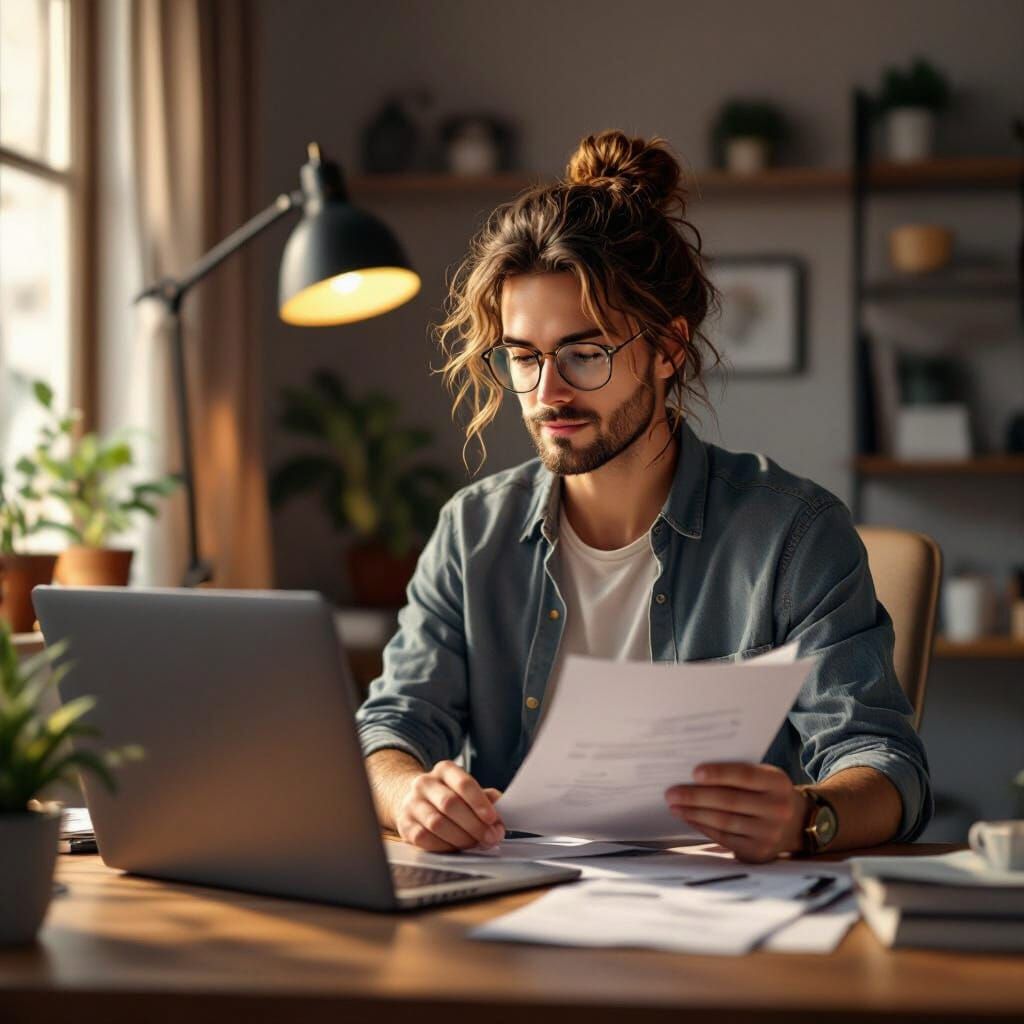 Freelancer in Modern Home Office, Loish Style