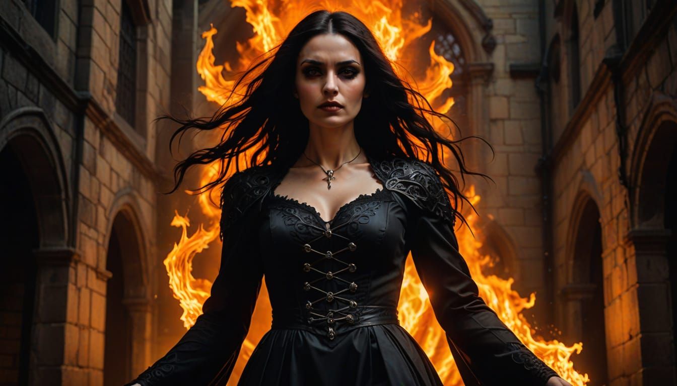 Gothic Vampire Woman Ignites in Sunlight