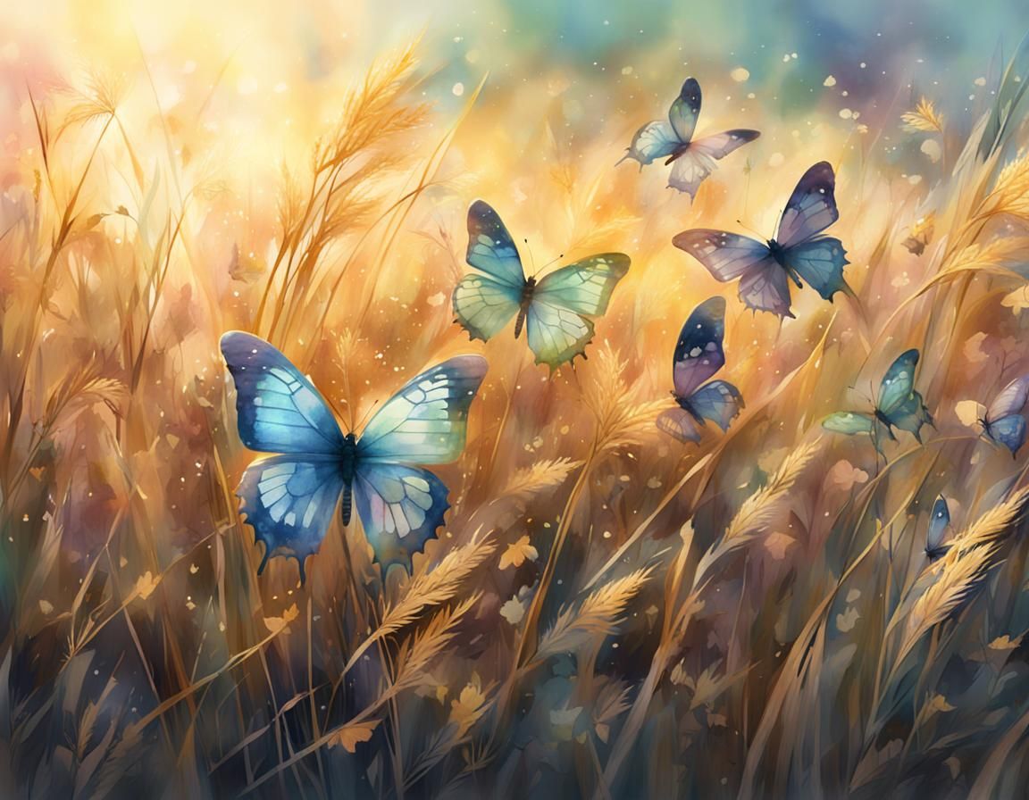 Butterflies in Wild Grasses: Watercolor Art