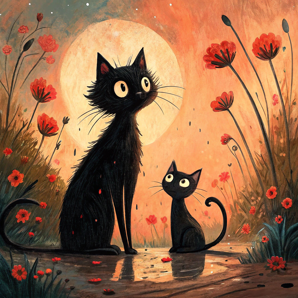 Whimsical Black Cats in Abstract Women's Style