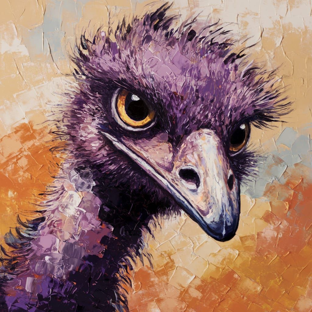 Impressionistic Emu Portrait in Vibrant Australian Landscape