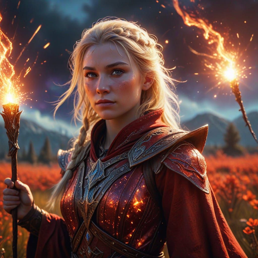 Fantasy Mage in Cosmic Sunfire, Digital Art