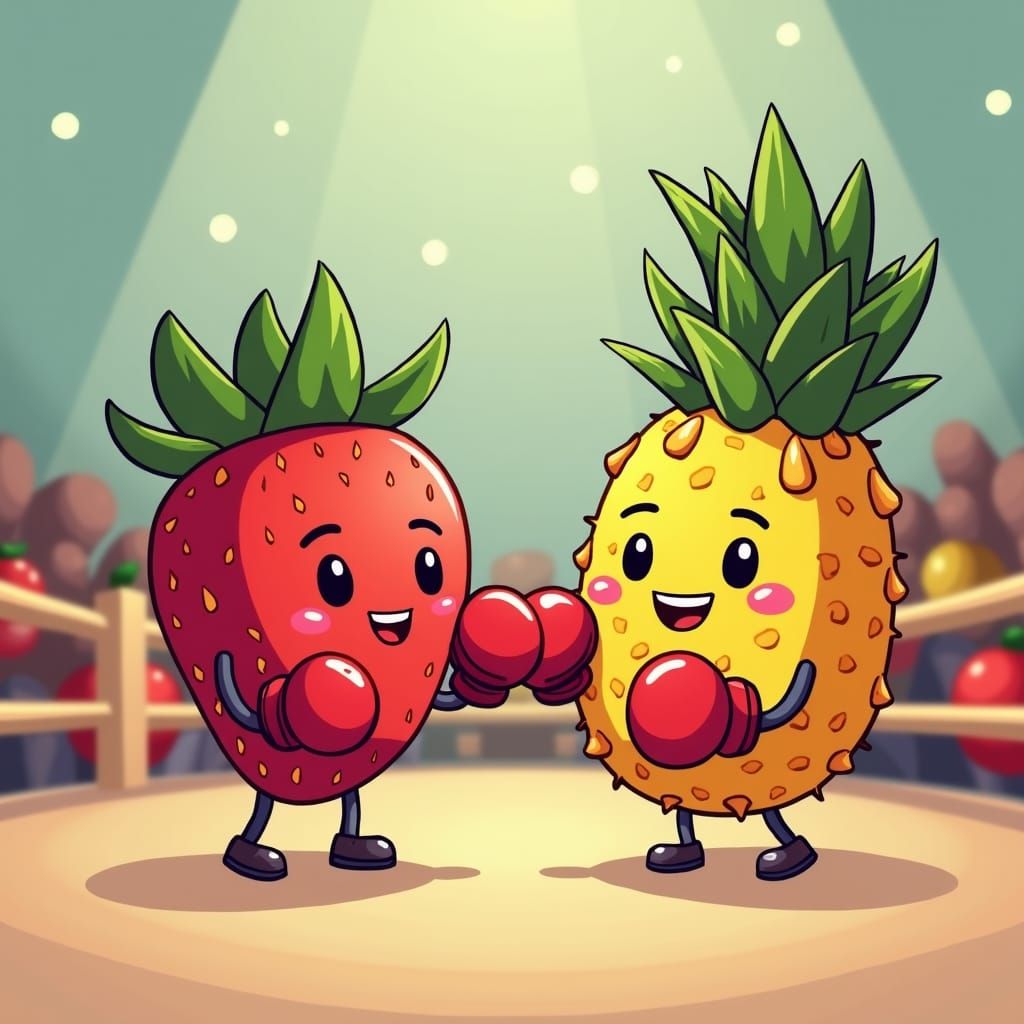 Strawberry vs. Pineapple Boxing Match Cartoon