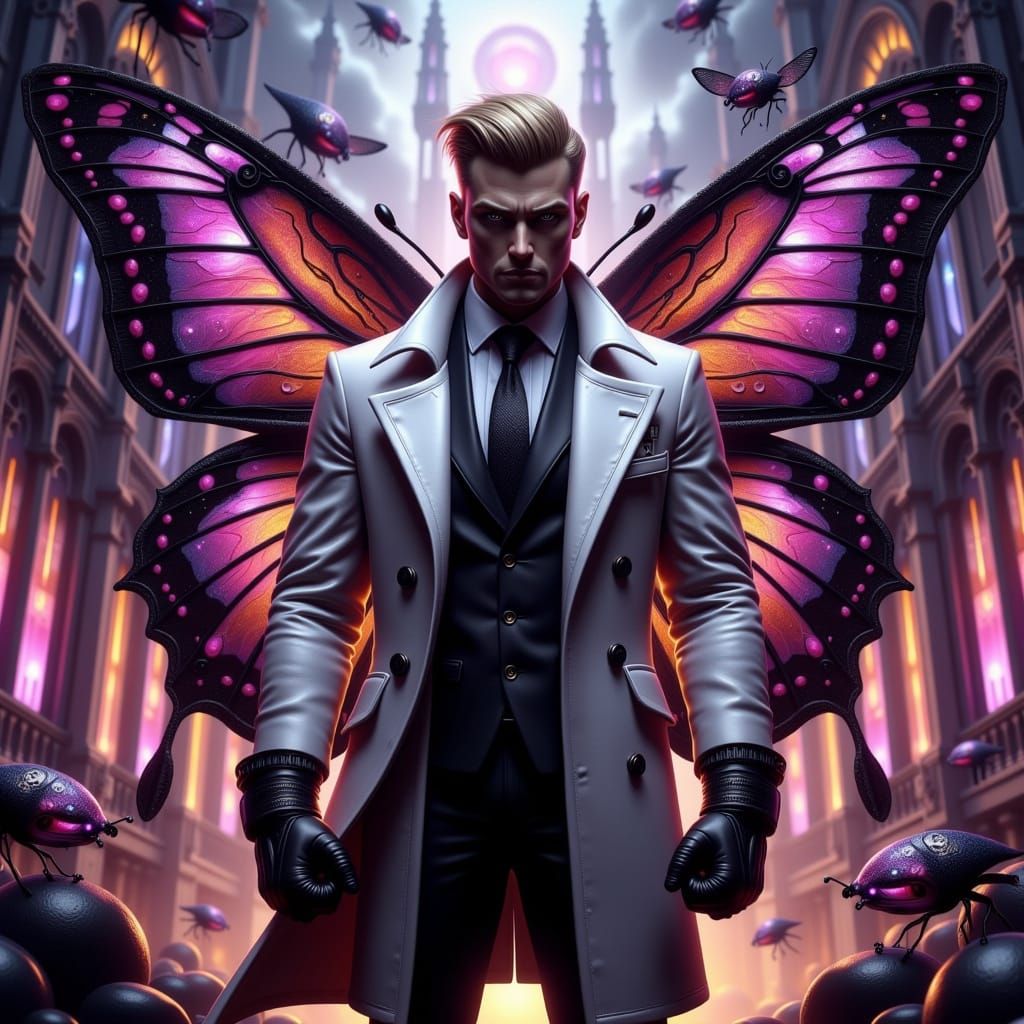 Dark Fantasy Masterpiece of a Muscular Detective in Cyberpun...