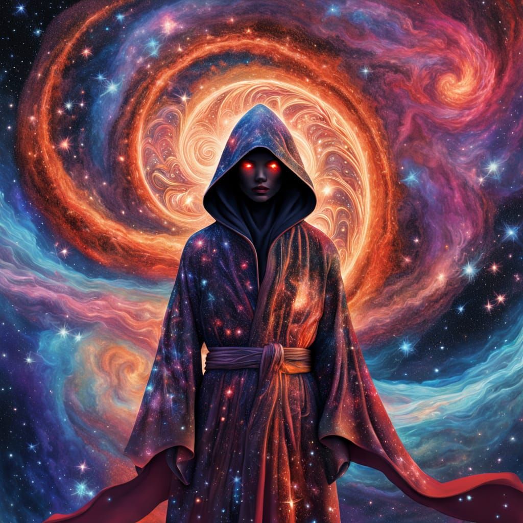 Cosmic Figure with Galaxy Face in Astral Illustration