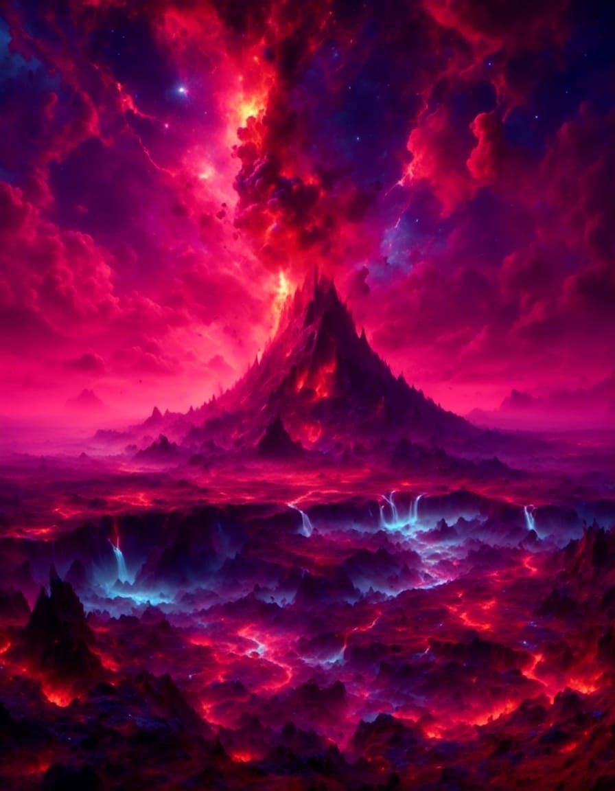 Tropical Island Volcano Under Starry Night