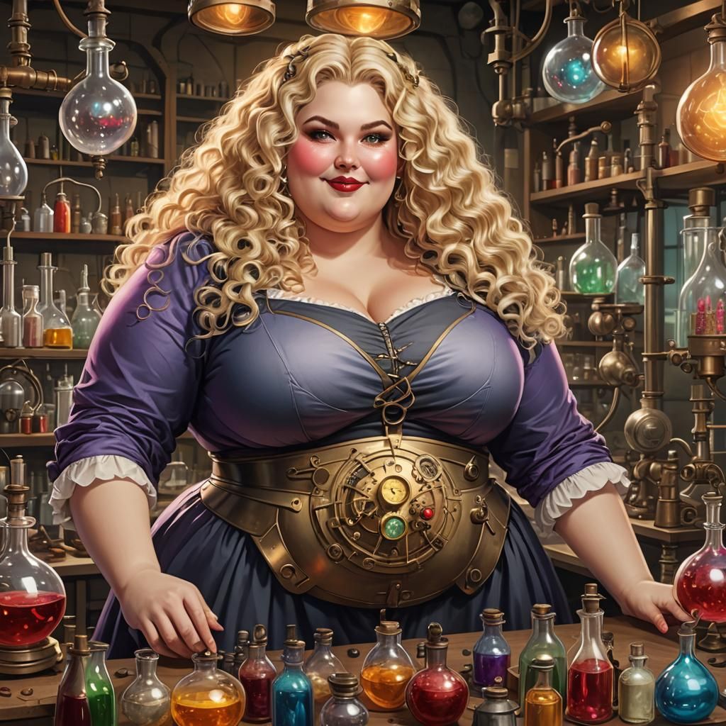 Female Alchemist in Laboratory with Expanding Belly