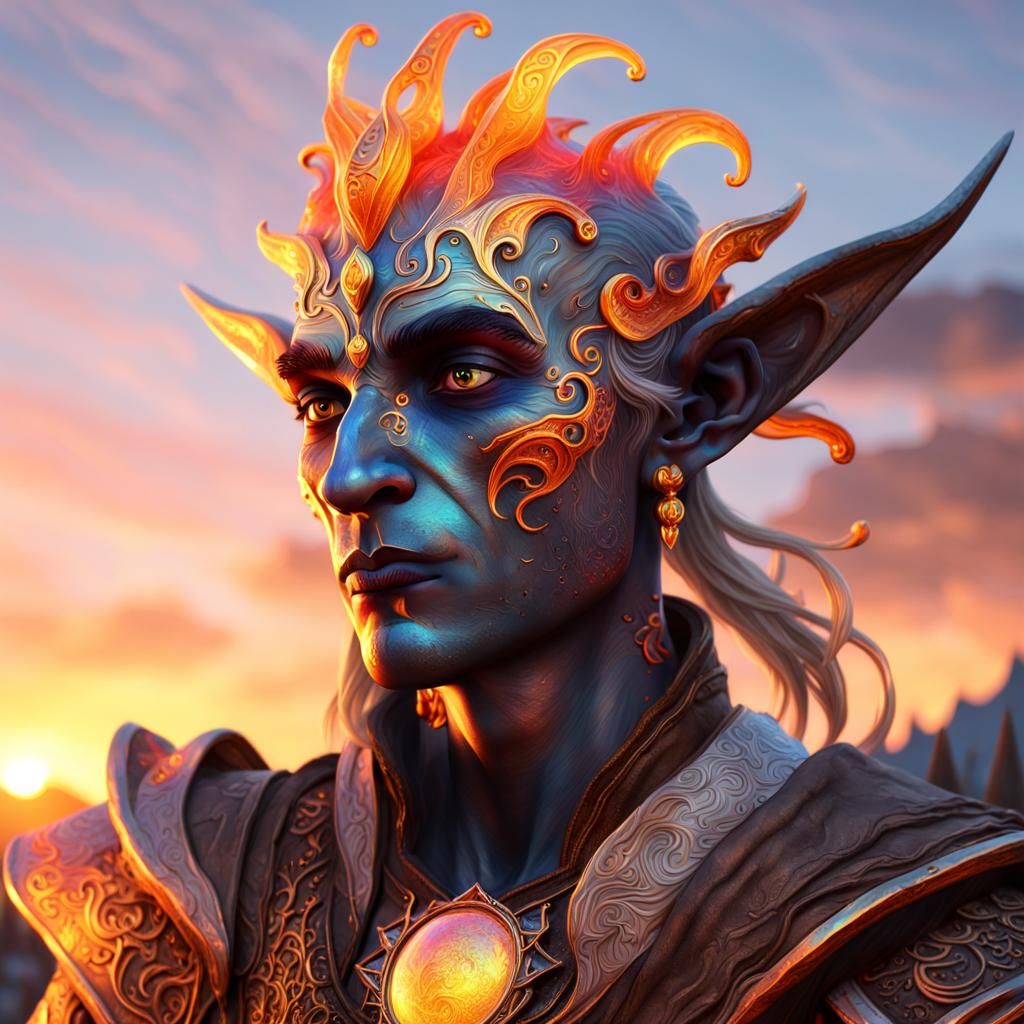 Enameled Glass Dark Elf Sculpture at Sunset