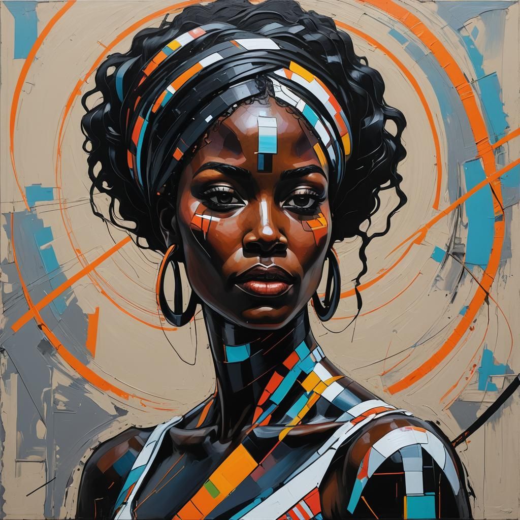 Decorative Black Woman Figure in Abstract Painting