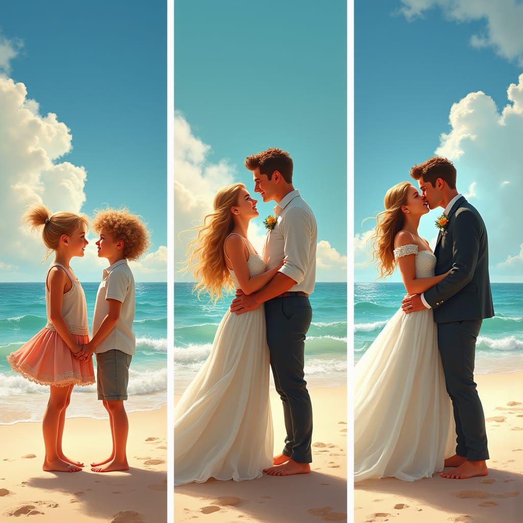 Beach Triptych: A Love Story in Matte Painting Style
