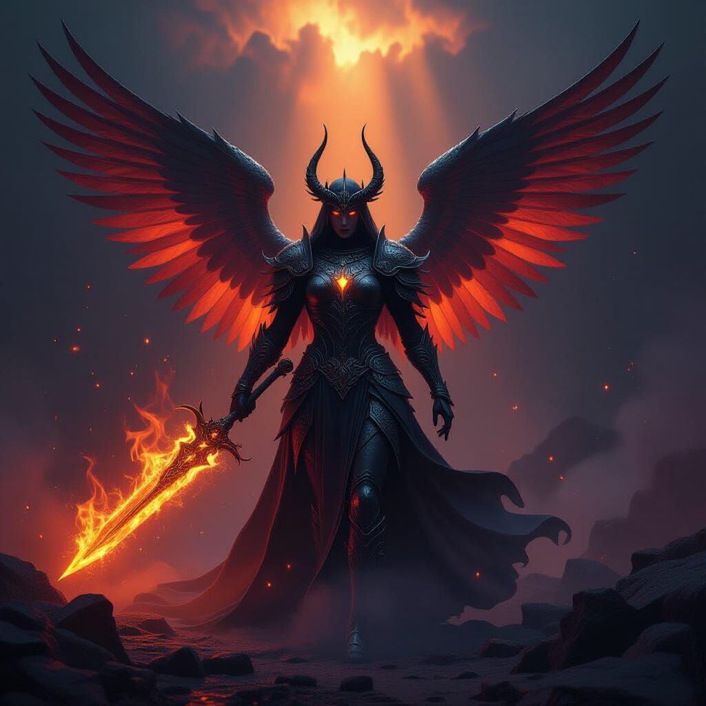 Fiery Angel Masterpiece in Dark Fantasy Concept Art