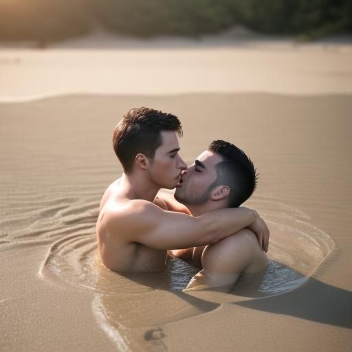 Passionate Kiss: Two Men Sinking in Quicksand