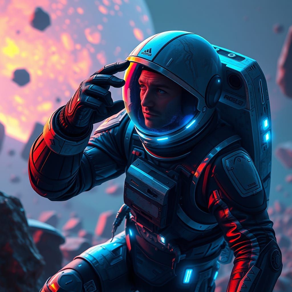 Astronaut Explores Eerie Blue Planet in Hyperrealistic Style